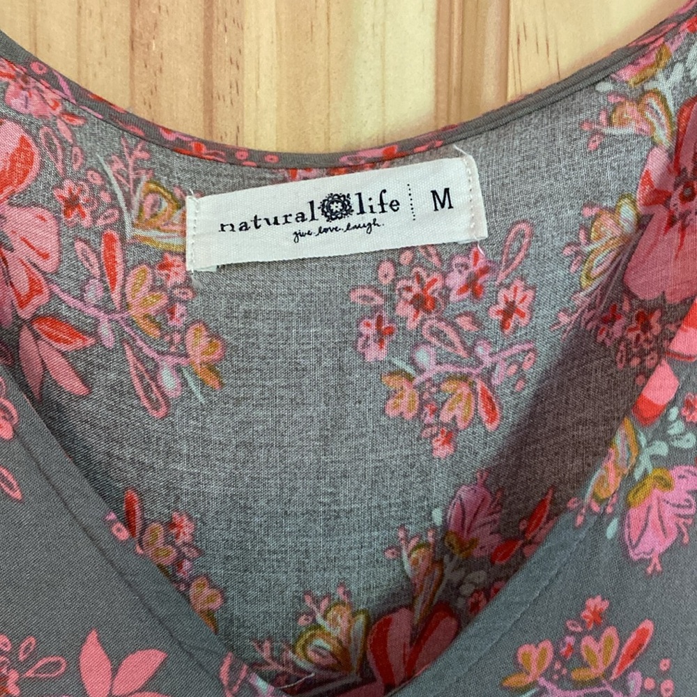 NATURAL LIFE Taupe Floral Long Sleeve Maxi Dress with Pink Flowers - Picture 2 of 4